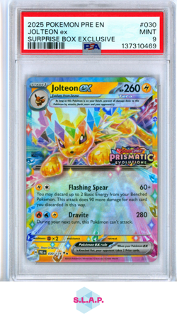 JOLTEON EX SURPRISE BOX EXCLUSIVE POKEMON PRE EN-PRISMATIC EVOL 2025 030 PSA 9 - Image 1