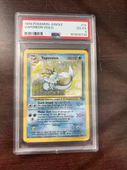 Pokemon TCG Vaporeon Holo Rare Card 12/64 Jungle Set Vintage WOTC PSA 4 VG! - Image 1