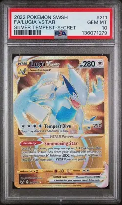 PSA 10 Gem Mint LUGIA VSTAR 211/195 FULL ART SECRET SILVER TEMPEST POKEMON - Image 1