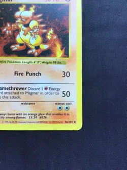 Pokemon Cards: Base Set 1st Edition Uncommon: Magmar 36/102 - Image 4