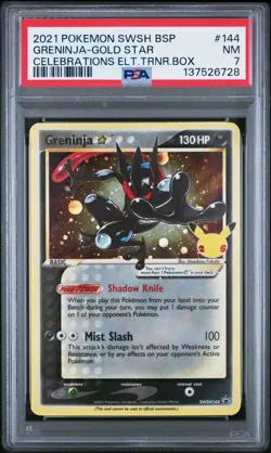 2021 POKEMON SWSH BLACK STAR PROMO #144 GRENINJA-GOLD STAR PSA 7 - Image 1
