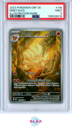 NINETALES ILLUSTRATION RARE POKEMON GERMAN OBF DE-OBSIDIAN FLAMES 2023 199 PSA 9 - Image 1