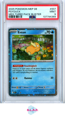 PSYDUCK MEG THREE PACK BLISTER POKEMON GER MEP DE-ME BLCK STR PRM 2025 007 PSA 9 - Image 1