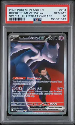 2025 POKEMON DRI SPECIAL ILLUSTRATION RARE #231 TEAM ROCKET'S MEWTWO EX PSA 10 - Image 1