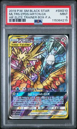 Pokemon TCG Moltres Zapdos Articuno GX SM210 Hidden Fates ETB Promo PSA 9 - Image 1