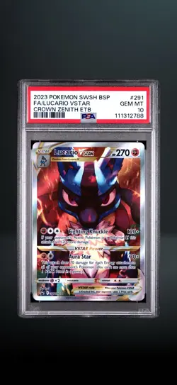 2023 POKEMON SWSH BLACK STAR PROMO 291 LUCARIO VSTAR CROWN ZENITH PSA 10 - Image 1