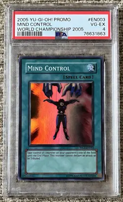 PSA VG-EX 4 2005 Yugioh Promo Super Rare Mind Control WC5-EN003 World Championsh - Image 1
