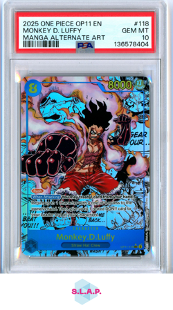 MONKEY D. LUFFY MANGA ALT ART ONE PIECE 11-A FIST OF DIVINE SPED 2025 118 PSA 10 - Image 1