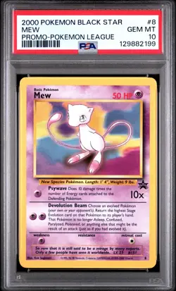 2000 POKEMON BLACK STAR MEW PROMO POKEMON LEAGUE #8 PSA 10 Lowest BIN on Ebay - Image 1