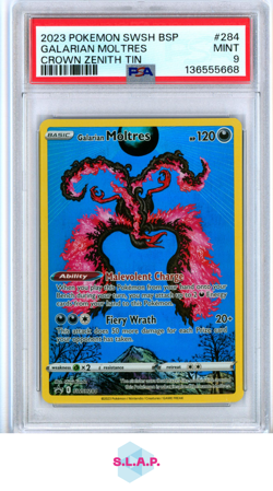 GALARIAN MOLTRES CROWN ZENITH TIN POKEMON SWSH BLACK STAR PROMO 2023 284 PSA 9 - Image 1