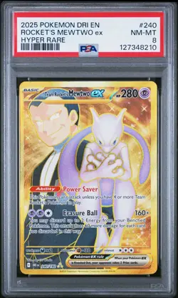 Pokemon Team Rocket's Mewtwo ex 240/182 Destined Rivals PSA 8 Hyper Rare Holo - Image 1