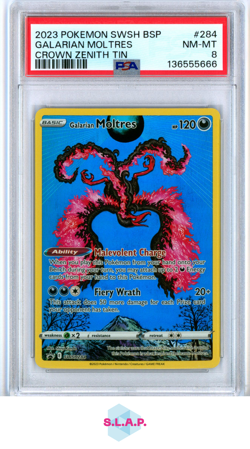 GALARIAN MOLTRES CROWN ZENITH TIN POKEMON SWSH BLACK STAR PROMO 2023 284 PSA 8 - Image 1