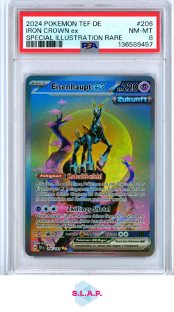 IRON CROWN EX SPECI4L ILL RARE POKEMON GER TEF DE-TEMPORAL FORC3S 2024 206 PSA 8 - Image 1