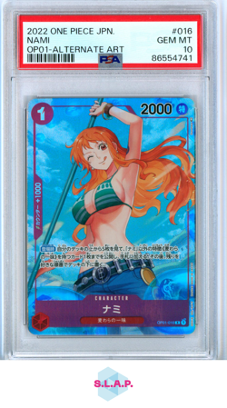NAMI ALTERNATE ART ONE PIECE JAPANESE OP01-ROMANCE DAWN 2022 016 PSA 10 - Image 1
