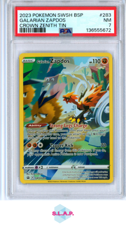 GALARIAN ZAPDOS CROWN ZENITH TIN POKEMON SWSH BLACK STAR PROMO 2023 283 PSA 7 - Image 1