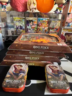 One Piece TCG Lot 4X Vol. 5 Illustration Boxes. 2X Vol. w Luffy Tins - Image 1
