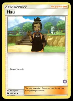 Hau 120/149 Pokemon Card Sun & Moon Uncommon Trainer Lightly Played WX - Image 1