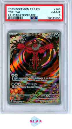YVELTAL ILLUSTRATION RARE POKEMON PAR EN-PARADOX RIFT 2023 205 PSA 8 - Image 1