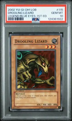2002 YU-GI-OH! LOB-LEGEND OF BLUE EYES WHITE DRAGON #115 DROOLING LIZARD PSA 10 - Image 1