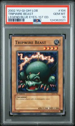 2002 YU-GI-OH! LOB-LEGEND OF BLUE EYES WHITE DRAGON 1ST ED TRIPWIRE BEAST PSA 10 - Image 1