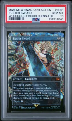 2025 MTG FINAL FANTASY WOODBLOCK BORDERLESS-FOIL #0351 BUSTER SWORD PSA 10 - Image 1