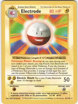 Electrode 21/102 Rare Shadowless Base Set Pokemon MP - Image 1