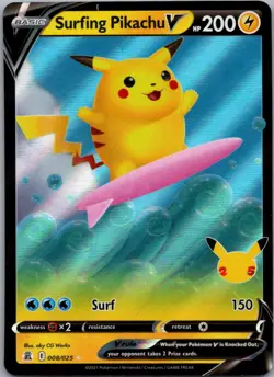 Surfing Pikachu V 008/025 Holo Rare V Celebrations Pokemon Near Mint - Image 1