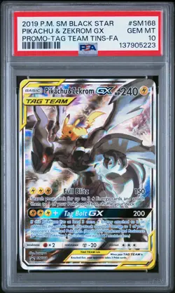 2019 POKEMON SM BLACK STAR PROMO #SM168 FULL ART/PIKACHU & ZEKROM GX PSA 10 - Image 1