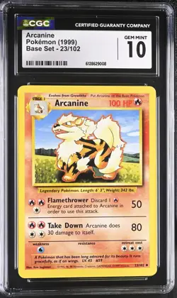CGC GEM MINT 10 Arcanine 23/102 Base Set Unlimited Uncommon Pokemon WOTC - 1999 - Image 1