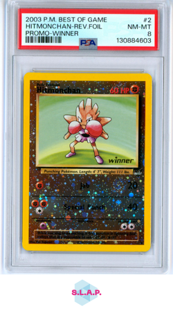 HITMONCHAN-REV.FOIL PROMO-WINNER POKEMON BEST OF GAME PROMO 2003 2 PSA 8 - Image 1