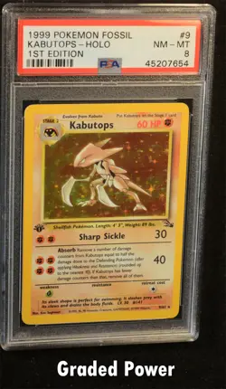 Pokemon Fossil 1st Edition Kabutops PSA 8 Holo (7654) #9 - Image 1