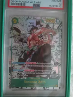 2024 ONE PIECE OP06-WINGS OF THE CAPTAIN MANGA ALTERNATE ART RORONOA ZORO PSA 10 - Image 3