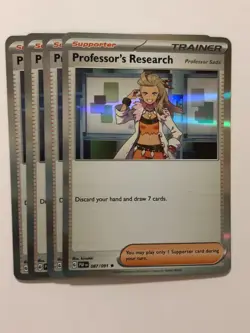 Pokemon Card Paldean Fates 4x Playset Holo Professor's Research Sada 087/091 NM - Image 1