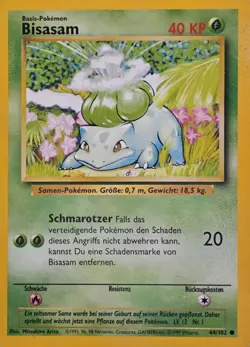 Pokemon Bisasam 44/102 German Bulbasaur Base Set Card - Image 1