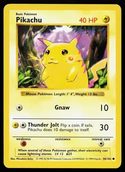 Pikachu Red Cheeks 58/102 Common Base Set (Shadowless) Pokemon Card - Image 1