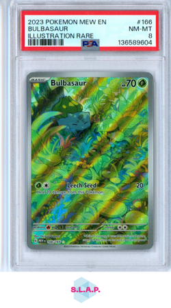 BULBASAUR ILLUSTRATION RARE POKEMON MEW EN-151 2023 166 PSA 8 - Image 1