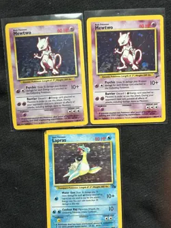 Pokemon Base Set Mewtwo x2 Lot + Fossil Lapras Holo - Image 1
