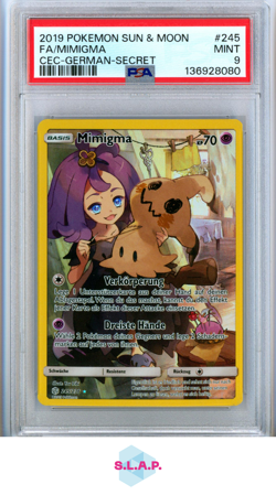 FA/MIMIGMA CEC-GERMAN-SECRET POKEMON SUN & MOON COSMIC ECLIPSE 2019 245 PSA 9 - Image 1