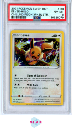 EEVEE-HOLO CHILLING REIGN 3PK.BLSTR. POKEMON SWSH BLCK STAR PROMO 2021 118 PSA 8 - Image 1