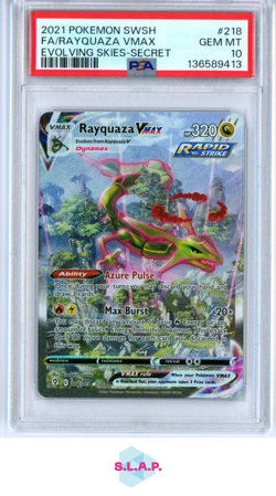 FA/RAYQUAZA VMAX EVOLVING SKIES-SECRET POKEMON SWSH EVOLVING 2021 218 PSA 10 - Image 1
