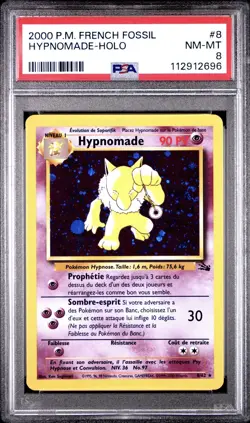2000 Pokemon FRENCH Unlimited Fossil Hypnomade-Hypno Holo 8/62 PSA 8 NM-MT - Image 1