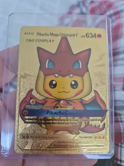 Pikachu Mega Charizard Y Tag Cosplay Gold Foil Fan Art Vinyl Collector Pokemon - Image 1