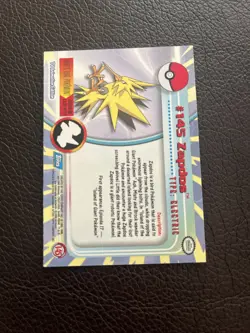 Pokemon 2000 Topps TV Animation Edition Series 3 Zapdos #145 Blue Logo - Image 2