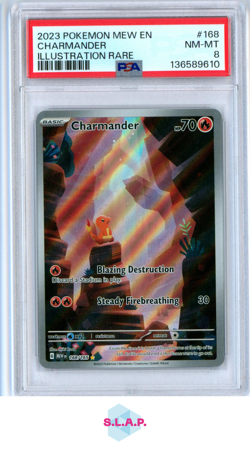 CHARMANDER ILLUSTRATION RARE POKEMON MEW EN-151 2023 168 PSA 8 - Image 1