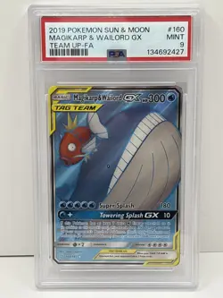 2019 POKEMON SUN & MOON TEAM UP #160 FULL ART/MAGIKARP & WAILORD GX PSA 9 - Image 1