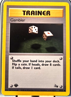 1st EDITION Vintage Pokemon FOSSIL set card Gambler English - Image 1