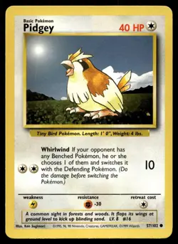 Pidgey 57/102 Pokemon Card Base Set Common 40 HP Lightly Played GS - Image 1