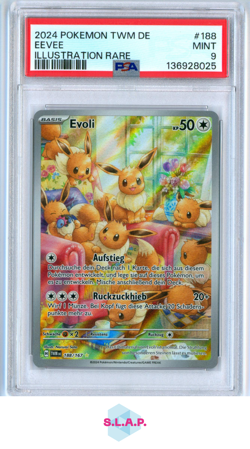 EEVEE ILLUSTRATION RARE POKEMON GERMAN TWM DE-TWILIGHT MASQUERADE 2024 188 PSA 9 - Image 1