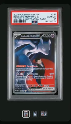 2026 POKEMON ASC SPECIAL ILLUSTRATION RARE #281 TEAM ROCKET'S MEWTWO EX PSA 10 - Image 1