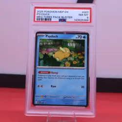 2025 Pokemon TCG Meg Three Pack Blister Promo 007 Psyduck PSA 8 - Image 1
